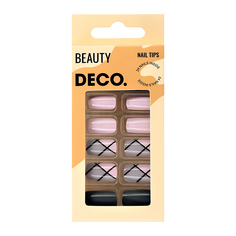 Набор накладных ногтей с клеевыми стикерами DECO. BEAUTY grey geometry 24 шт + клеевые стикеры