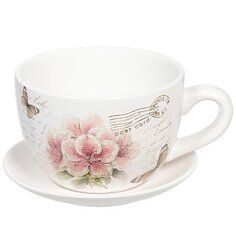 Кашпо керамика, 15х10.5 см, Розовые цветы чайная чашка малая, Y3-1291/318489