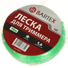 Леска для триммера 1.6 мм, 15 м, звезда, Bartex, зеленая