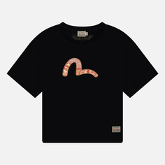 Женская футболка Evisu Embroidered Brocade Inserted Seagull With Logo Printed, цвет чёрный