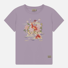 Женская футболка Evisu Goldfish & Floral Wave Printed, цвет фиолетовый