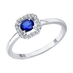 Кольцо SOKOLOV из белого золота с бриллиантами и сапфиром