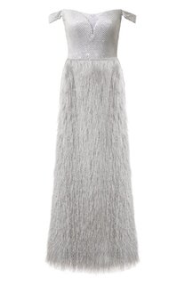 Платье с отделкой стразами и перьями Speranza Couture