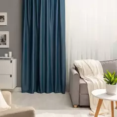 Штора на ленте со скрытыми петлями блэкаут Inspire Alycia 200x280 см цвет чёрно-синий Fjord 0