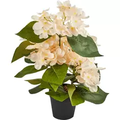 Искусственное растение в горшке Гортензия 5 соцветий 10x37 см цвет белый полиэстер Без бренда