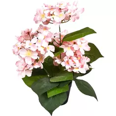 Искусственное растение в горшке Гортензия 5 соцветий 10x37 см цвет розовый полиэстер Без бренда