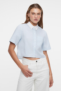блузка женская Блузка-рубашка хлопковая укороченная с коротким рукавом Befree