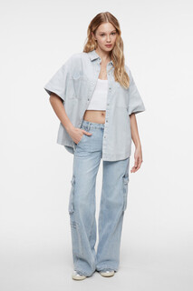 блузка джинсовая женская Рубашка oversize джинсовая с короткими рукавами Befree