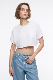футболка женская Топ-футболка хлопковый укороченный с нагрудным карманом Befree