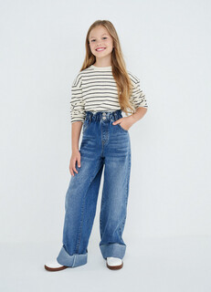 Широкие джинсы со складками для девочек, Синий O'stin