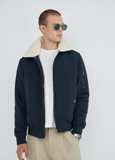 Утеплённый бомбер с меховым воротником, Синий O'stin