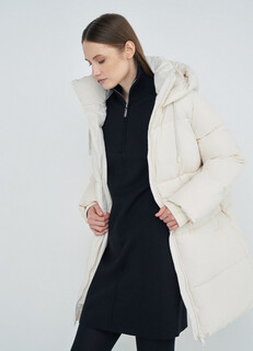 Удлинённое утеплённое пальто с капюшоном, Белый O'stin
