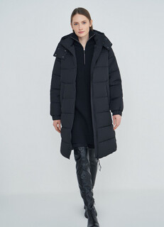 Утеплённое пальто с капюшоном, Черный O'stin