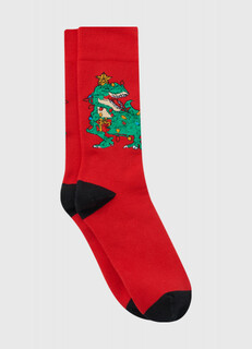 Махровые носки с новогодним рисунком, Красный O'stin