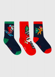 Новогодние носки для мальчиков, 3 пары, Красный O'stin