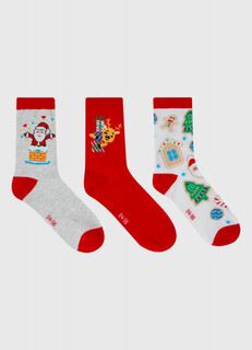 Новогодние носки для девочек, 3 пары, Красный O'stin