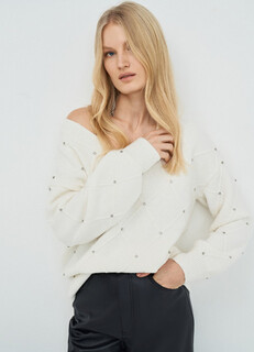 Джемпер со стразами, Белый O'stin