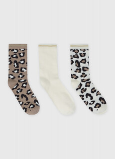Носки с леопардовым принтом, 3 пары, Белый O'stin