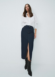 Прямая юбка миди из денима, Синий O'stin