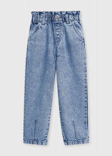 Свободные джинсы с высокой посадкой и поясом на резинке для девочек, Голубой O'stin
