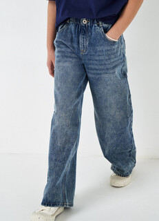 Широкие джинсы Paper bag для девочек, Синий O'stin