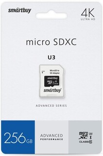 Карта памяти 256GB SmartBuy SB256GBSDU1A-AD Class 10 Advanced U3 V30 A1 UHS-I, SD адаптер