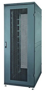 Шкаф напольный 19, 42U Eurolan 60F-42-7A-94BL Rackcenter D9000 750 × 1000, передняя дверь перфорированная одностворчатая, задняя дверь перфорированная