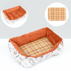 Лежанка для животных + ротанговый коврик, двухсторонняя подушка, 45 х 30 х 15 см NO Brand