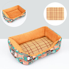Лежанка для животных + ротанговый коврик, 45 х 30 х 15 см, бежево-серая NO Brand