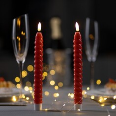 Набор светодиодных свечей, красные, 2 × 25 × 2 см, пластик, воск, батарейки ааах2 (не в комплекте), свечение теплое белое, 2 шт. Luazon Lighting