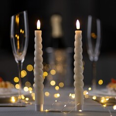 Набор светодиодных витых свечей, белые, 2 × 25 × 2 см, пластик, воск, батарейки ааах2 (не в комплекте), свечение теплое белое, 2 шт. Luazon Lighting