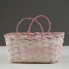 Корзина плетеная, d25 х 18 х 11/19 см, розовая, бамбук NO Brand
