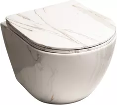 Унитаз подвесной SantiLine SL-5005MRB безободковый, с сиденьем микролифт, белый мрамор