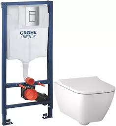 Комплект подвесной унитаз Geberit Smyle Square 500.683.00.2 + система инсталляции Grohe 38772001