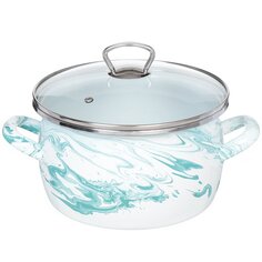 Кастрюля эмалированная сталь, 4 л, с крышкой, крышка стекло, Сантэкс, Шейк бело-бирюзовая, 1-2440111, индукция САНТЕКС