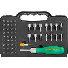 Отвертка трещеточная, 52 предмета, Jonnesway, с битами и насадками, кейс, DR0152S, 48820