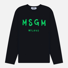 Мужской лонгслив MSGM Brush Stroke Logo Print, цвет чёрный, размер XL