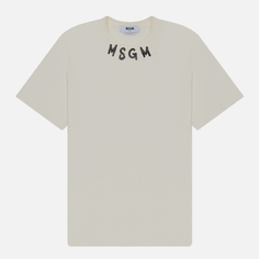 Мужская футболка MSGM Collar Brush Stroke Print, цвет бежевый, размер S