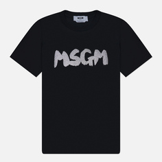 Женская футболка MSGM New Logo Brush Glitter, цвет чёрный, размер XS