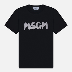 Женская футболка MSGM New Logo Brush Glitter, цвет чёрный