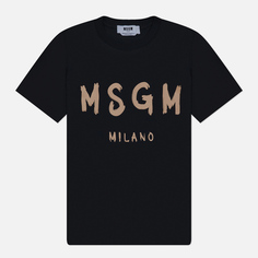 Женская футболка MSGM Brush Stroke Logo, цвет чёрный, размер L