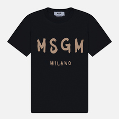 Женская футболка MSGM Brush Stroke Logo, цвет чёрный