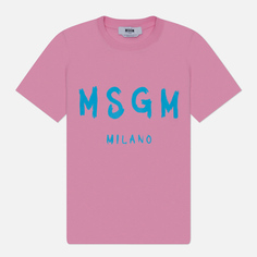 Женская футболка MSGM Brush Stroke Logo, цвет розовый, размер L