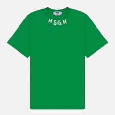 Мужская футболка MSGM Collar Brush Stroke Print, цвет зелёный, размер XL