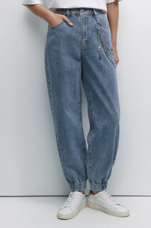 брюки джинсовые с цепью декоративной женские Джинсы-джоггеры свободные с цепочками и подвесками Befree