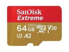 Карта памяти 64Gb - SanDisk Extreme Micro Secure Digital UHS I Card SDSQXAH-064G-GN6MN