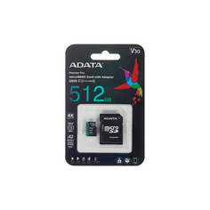 Карта памяти 512Gb - A-Data MicroSDHC UHS-I U3 Class 10 V30S A2 AUSDX512GUI3V30SA2-RA1 с переходником под SD