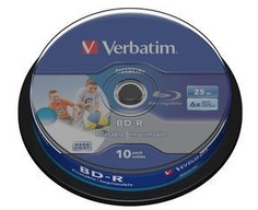 Диск BD-R Verbatim 43804 25ГБ, 6x, 10шт., Cake Box, Printable