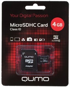 Карта памяти 4GB Qumo QM4GMICSDHC10 MicroSDHC Class 10, SD adapter