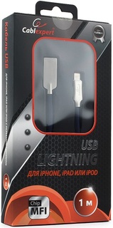 Кабель интерфейсный USB 2.0 Cablexpert CC-P-APUSB02Bl-1M MFI, AM/Lightning, серия Platinum, длина 1м, синий, блистер
